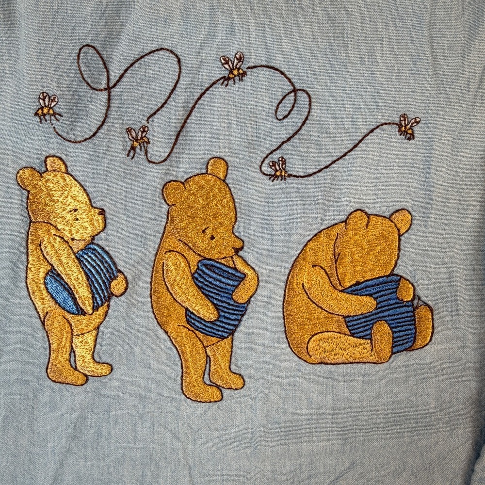 VTG Winnie The Pooh Denim Shirt Women's Large / XL Disney by PBJ Sport 90s - Picture 2 of 15